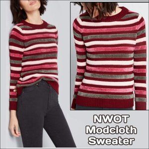NWOT Red Plush Stripe Modcloth Sweater Small